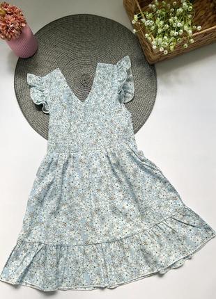 Детское платье лека летнее голубые цветочки