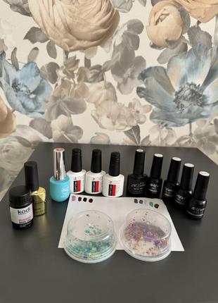 Набір гель лаків 9 шт , база kodi та hollywood , прикраси