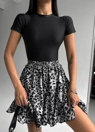 Леопардовая печатающая юбка мини с воланами xs s m l 42 44 46