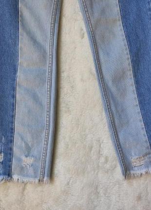Синие голубые двухцветные прямые джинсы кроп с двух цветов широкие укороченные комби4 фото