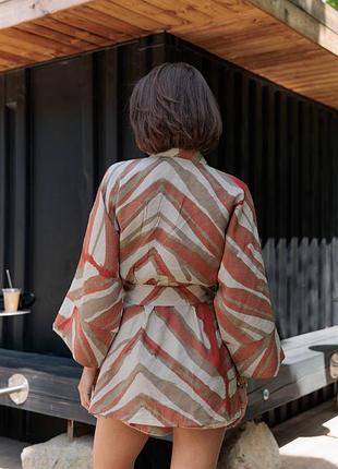 Льняной костюм тройка топ шорты и кардиган