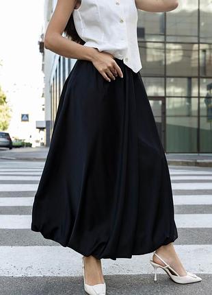 Юбка - баллон длиной макси, оверсайз, летняя, длинная, однотонная, черная