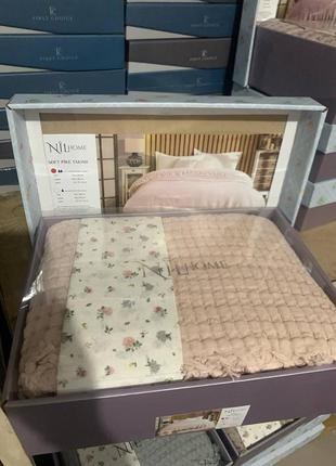 Постельное белье ранфорс с вафельной покрывалом nil home, вафельное покрывало