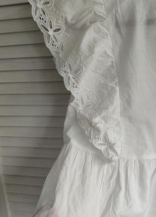 Белая хлопковая блуза с рюшами4 фото