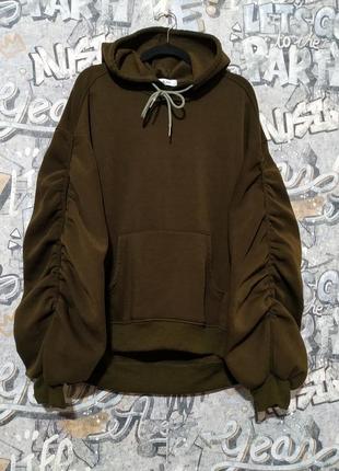 Свитшот, худи с объёмными интересными рукавами, одежда большого размера, yu & me.