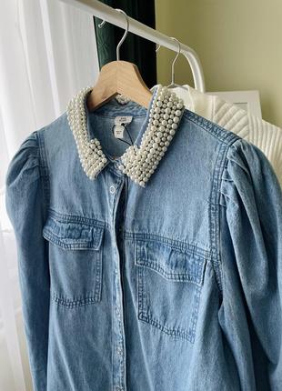 Невероятная джинсовая рубашка с жемчужинами