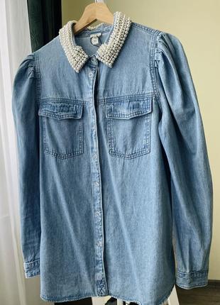 Невероятная джинсовая рубашка с жемчужинами