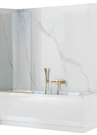 Шторка стеклянная для ванны универсальная 140x80см rea elegant стекло прозрачное 5мм профиль золотой rea-w66012 фото