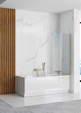 Шторка стеклянная для ванны универсальная 140x80см rea elegant стекло прозрачное 5мм профиль золотой rea-w66014 фото