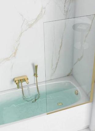 Шторка стеклянная для ванны универсальная 140x80см rea elegant стекло прозрачное 5мм профиль золотой rea-w6601