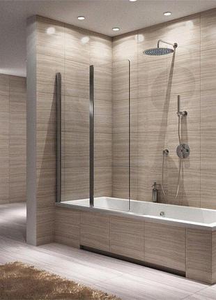 Шторка стеклянная для ванны универсальная двухсекционная гармошка 100x140см rea agat-2 стекло прозрачное 5мм п