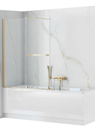 Шторка для ванны стеклянная rea fabian универсальная двухсекционная раздвижная 140x100см прозрачная 5мм профил