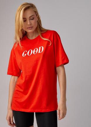 Трикотажная футболка с надписью good vibes - красный цвет, l (есть размеры)6 фото