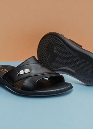 Мужские кожаные шлёпанцы (натуральная кожа) чёрные, тапочки, сланцы из кожи на лето...