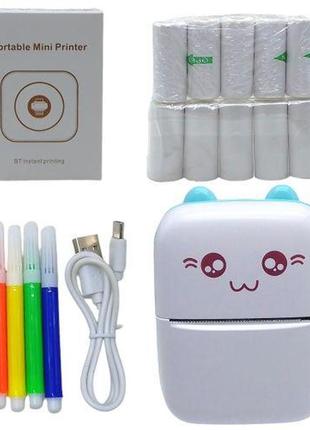 Портативний термопринтер "mini printer" (папір та фломастери в комплекті), блакитний