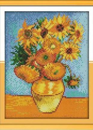 Набор для вышивания по нанесённой на канву схеме "van gogh's sunflower painting".aida 14ct printed , 19*25 см