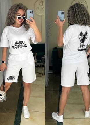 Костюм футболка шорти колір : оливка , чорний , білий