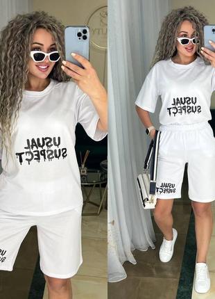 Костюм футболка шорти колір : оливка , чорний , білий