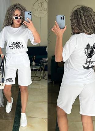 Костюм футболка шорти колір : оливка , чорний , білий