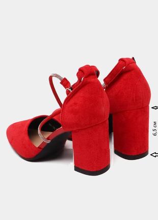 Жіночі замшеві червоні туфлі з ремінцем стрази на підборах 36 38 39 40