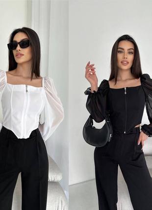 Жіноча  коротка кофточка блузка 42-44, 46-48 біла чорна