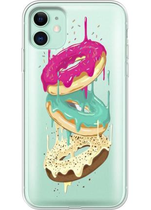 Чохол силіконовий з картинкою на iphone 11 (кольорові пончики)