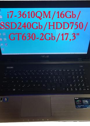 Ноутбук asus k75vm i7-3610qm/16gb/ssd240gb/hdd750/gt630-2gb/17,3"