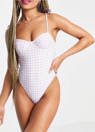 Купальник клетка fashion union, есть косточки  ✅м, uk12, чашка в