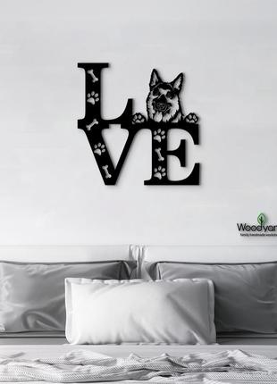 Панно love&paws немецкая овчарка 20x20 см - картины и лофт декор из дерева на стену.