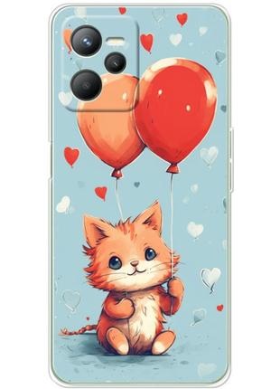 Чохол силіконовий з картинкою на realme c35 (ілюстрація котик з кульками)