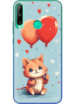 Чехол силиконовый с картинкой на huawei p40 lite e (иллюстрация котик с шариками)