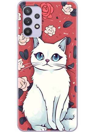 Чехол силиконовый с картинкой на samsung galaxy a32 4g (a325) (иллюстрация котик с цветами)