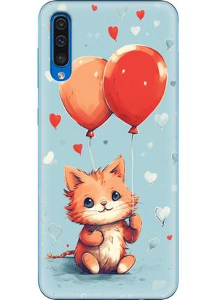 Чохол силіконовий з картинкою на samsung galaxy a50 (a505) (ілюстрація котик з кульками)