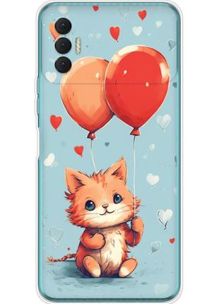 Чохол силіконовий з картинкою на tecno spark 8p (ілюстрація котик з кульками)