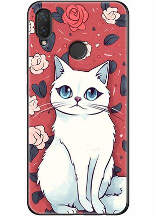 Чохол силіконовий з картинкою на huawei p smart plus (ілюстрація котик з квітами)