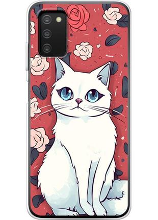 Чохол силіконовий з картинкою на samsung galaxy a03s (a037) (ілюстрація котик з квітами)
