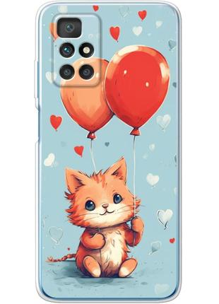 Чохол силіконовий з картинкою на xiaomi redmi 10 (ілюстрація котик з кульками)