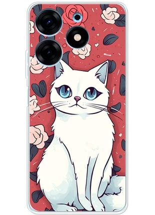 Чехол силиконовый с картинкой на tecno spark 10 pro (иллюстрация котик с цветами)
