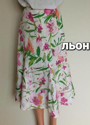 Красивая льняная юбка,цветочный принт