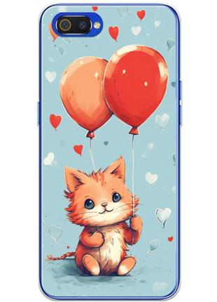 Чохол силіконовий з картинкою на realme c2 (ілюстрація котик з кульками)