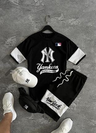 Чоловічий спортивний комплект new york yankees ☀️ на літо-весну у біло-чорному кольорі premium якості, стильний та зручний костюм на кожен день1 фото