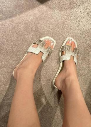Шльопанці у стилі hermes натуральна шкіра крокодил ерме тапки босоніжки сандалі