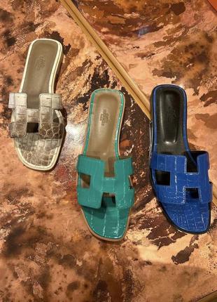 Шльопанці у стилі hermes натуральна шкіра крокодил ерме тапки босоніжки сандалі