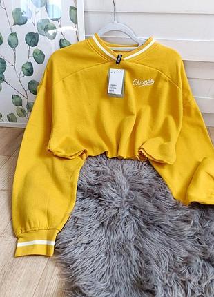 Желтый укороченный свитшот от h&m, размер m