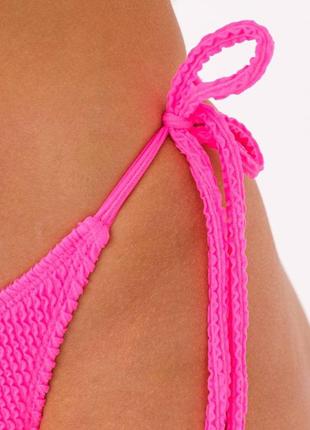 Раздельный купальник жатка розовый barbie на завязках высокие трусики бразилианы мягкий ли...