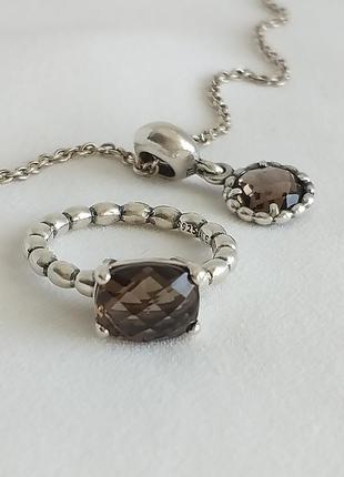 Pandora autumn breeze осенний бриз кольцо с натуральным дымчатым кварцем