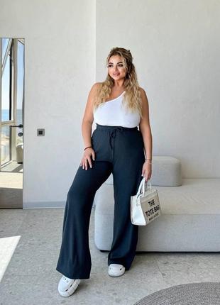 Бавовняні жіночі штани в рубчик мустанг широкі батал брюки