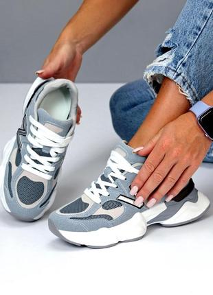 Крутые кроссовки new balance, для девушек, в сером цвете, спорт, эко замша + текстиль, весенние летн