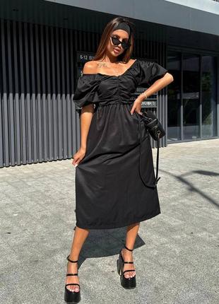 Невероятное коттоновое платье летнее миди свободного кроя приталенное с рукавами фонариками на резинке