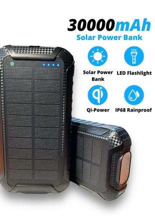 Умб із сонячною панеллю vhg dn56 30000 mah qc3.0+pd18w portable solar charger wireless, black